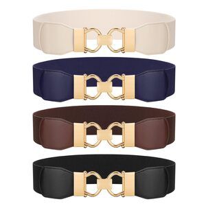 7921 4 Pack Wide Stretchy Belt For Women Elastic Waist Dresses Fashion